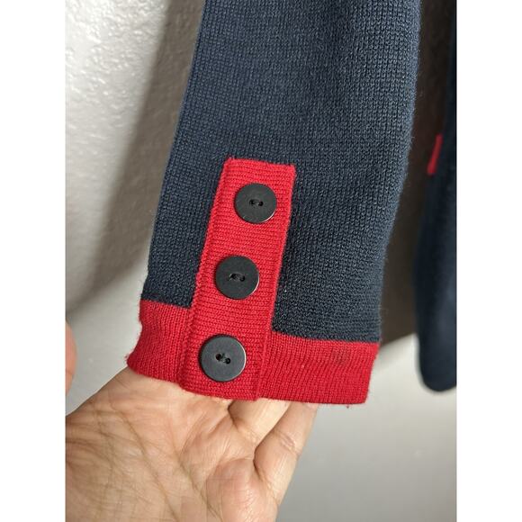 Vintage Liz Claiborne Collection Navy Red Cardigan Lambs Wool Academia Classic L - Picture 8 of 9